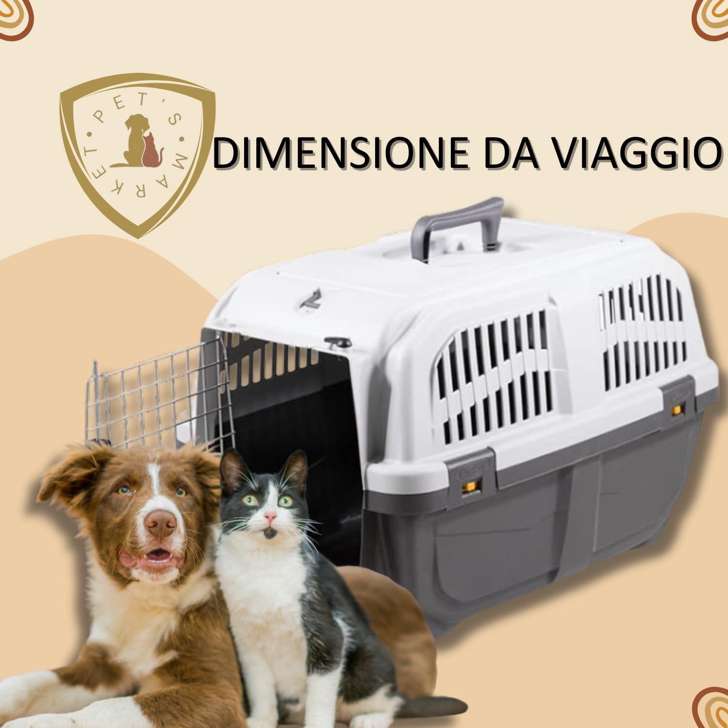 Pet’s Market Trasportino Skudo 3 Gatto Cane Rigido Sacchetti Igienici in Omaggio Accessorio da Viaggio Animali Porta in Ferro Fessure Conforme agli Standard Aerei (3 (60X40X39h))