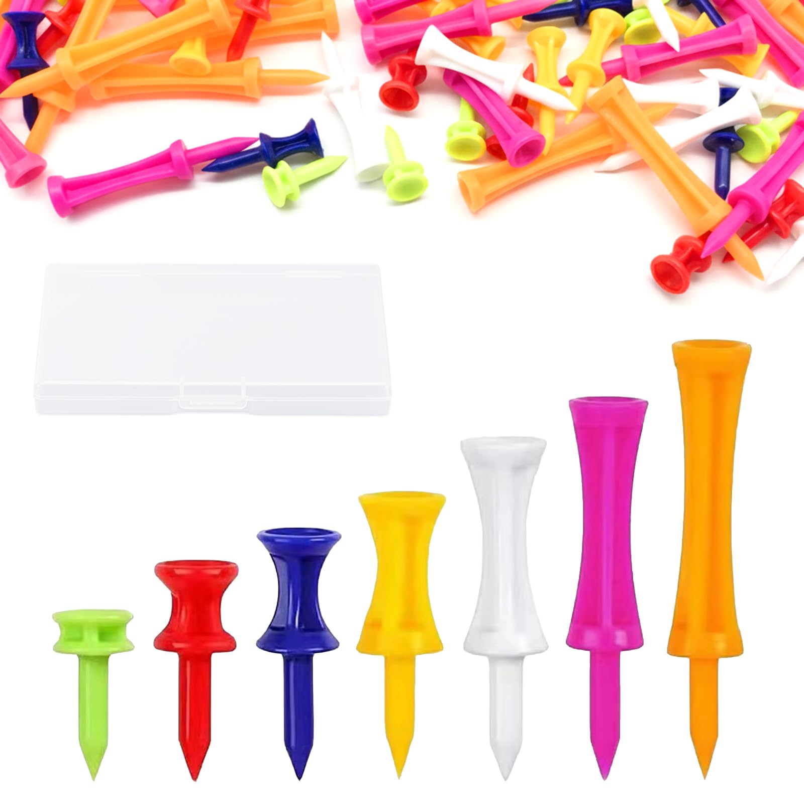 SimingZric golf tees, 70Pcs, mixed sizes, 25mm-70mm, multicolour, plastic, castle, durable, stable, for golf courses