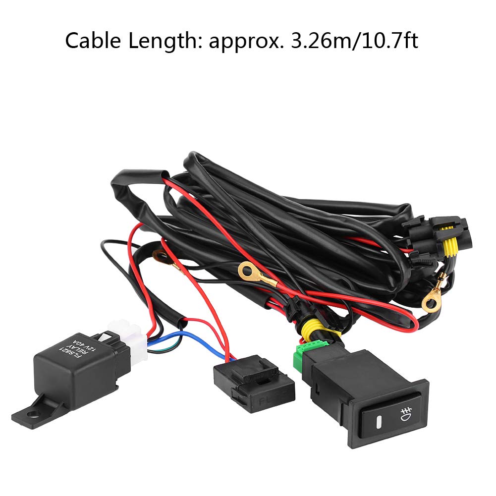 Zestaw kabli z przełącznikiem światła przeciwmgielnego 12 V, uniwersalne, samochodowe światło przeciwmgielne LED, włącznik/wyłącznik, wiązka przewodów, zestaw bezpieczników, pasuje do większości pojazdów