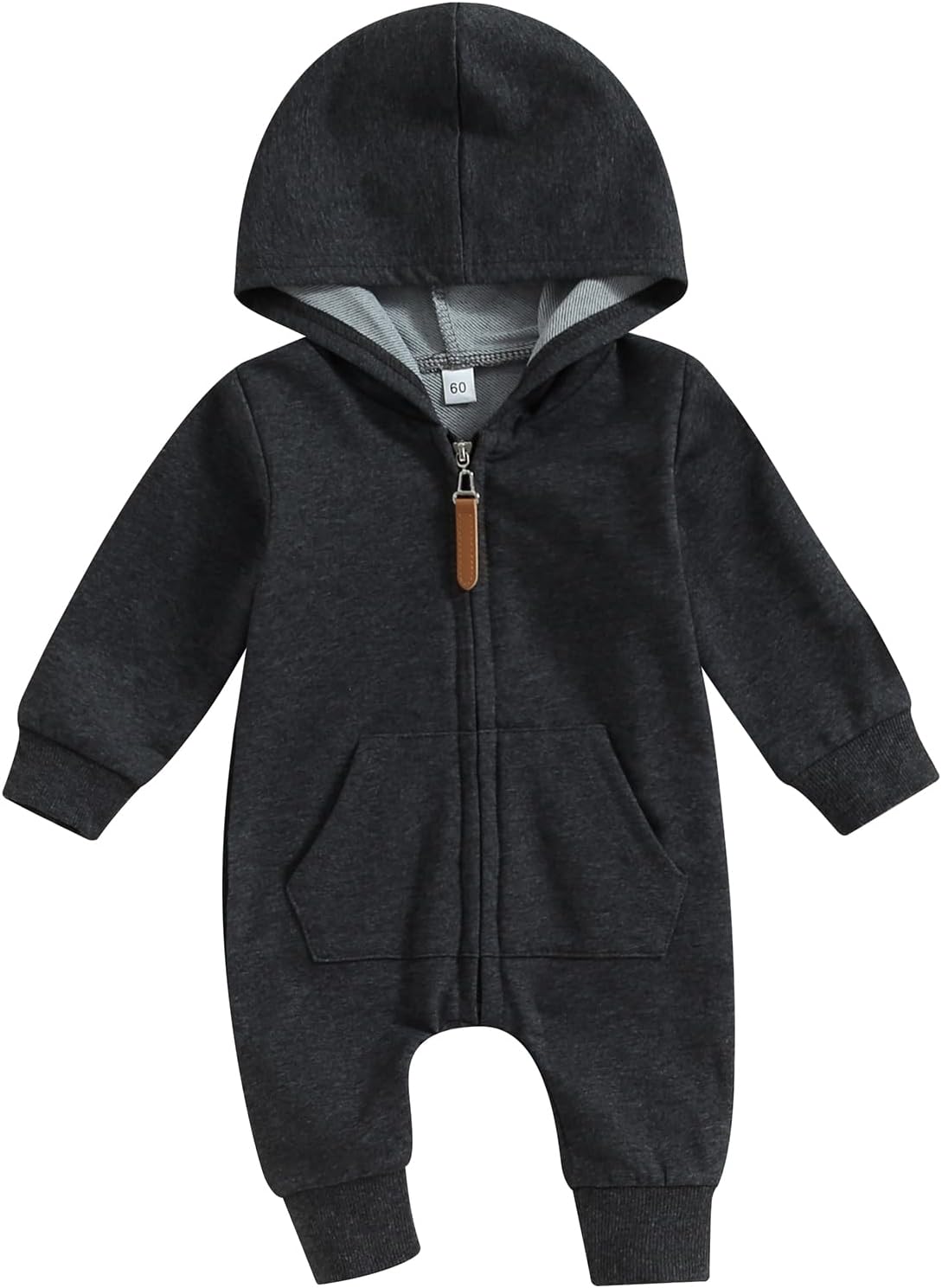 allshope Newborn Baby Boy Girl Fall Outfit Romper Long Sleeve Hooded Solid Zipper Jumpsuit Bodysuit Infant Clothes