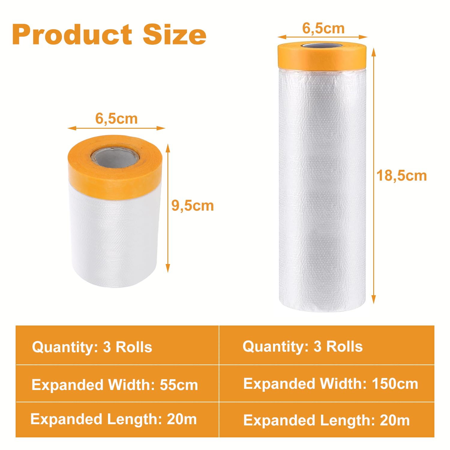 6 Rollo Plastico Cubretodo, Plastico Protector Muebles, Plástico con Cinta Adhesiva, Cinta Carrocero para Pintar, Decorar, Cubrir Muebles, Auto