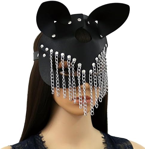 Miniatura 5 de Transfree Máscaras de cuero para mujer, diseño gótico, zorro, conejo, gato, conejo, conejo, máscara de media cara, máscara de mascarada, fiesta,