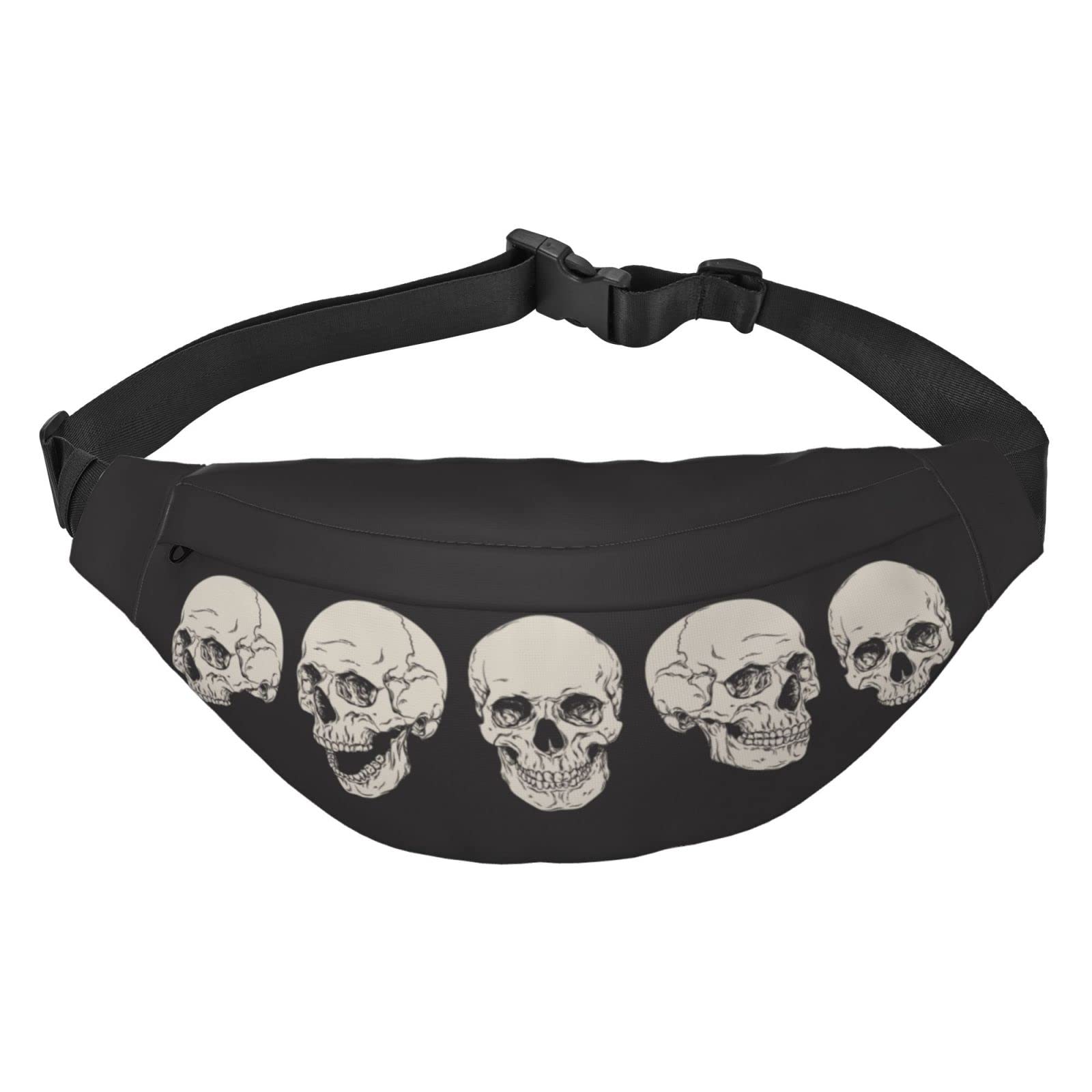 Human Skull Large Crossbody Fanny Pack Belt Bag With 3 Zipper Pockets, Gifts For Sports Festival Workout Traveling Running Casual Hands Free Waist