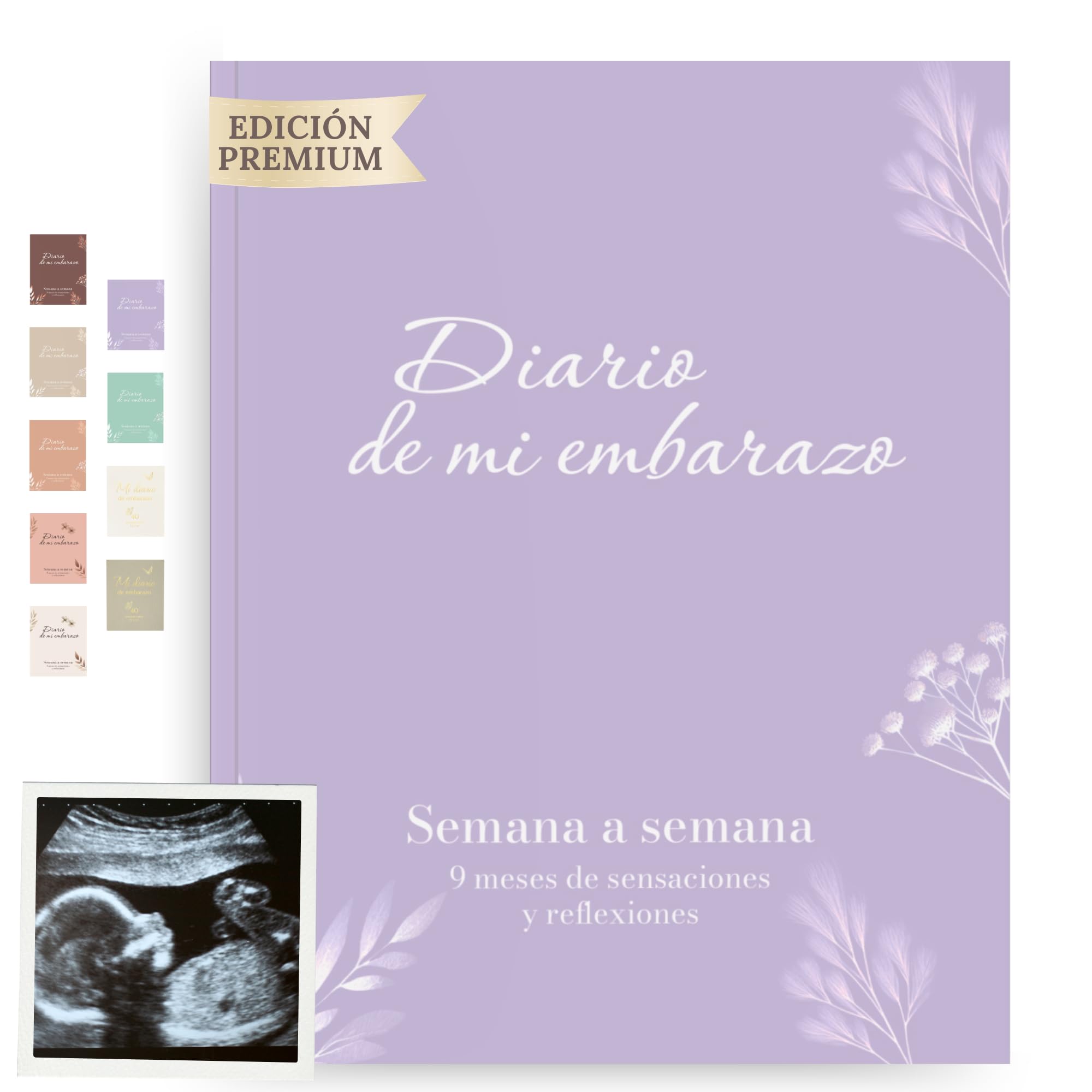 HuBorns - Schwangerschaftstagebuch um Jeden Moment Woche für Woche Festzuhalten mit Platz für Fotos und Ultraschall, Schwangerschaftsbuch zum Ausfüllen und Festhalten (Violett, Spanisch)