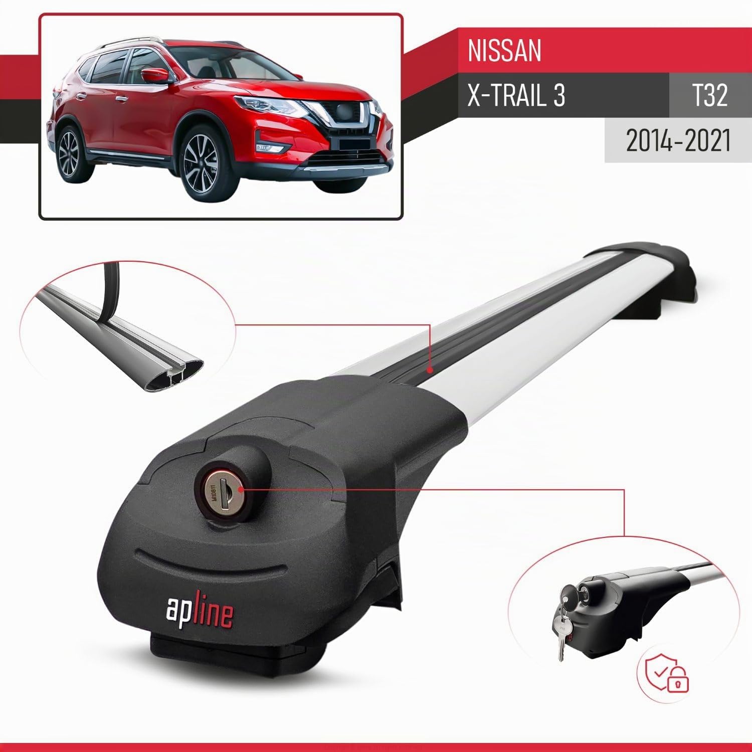 Compatibile con Nissan X-Trail 3 (T32) 2014-2021 Modello ACE-1 Barre Tetto Portapacchi Auto Barre Portatutto Grigio Alluminio 2 Barre