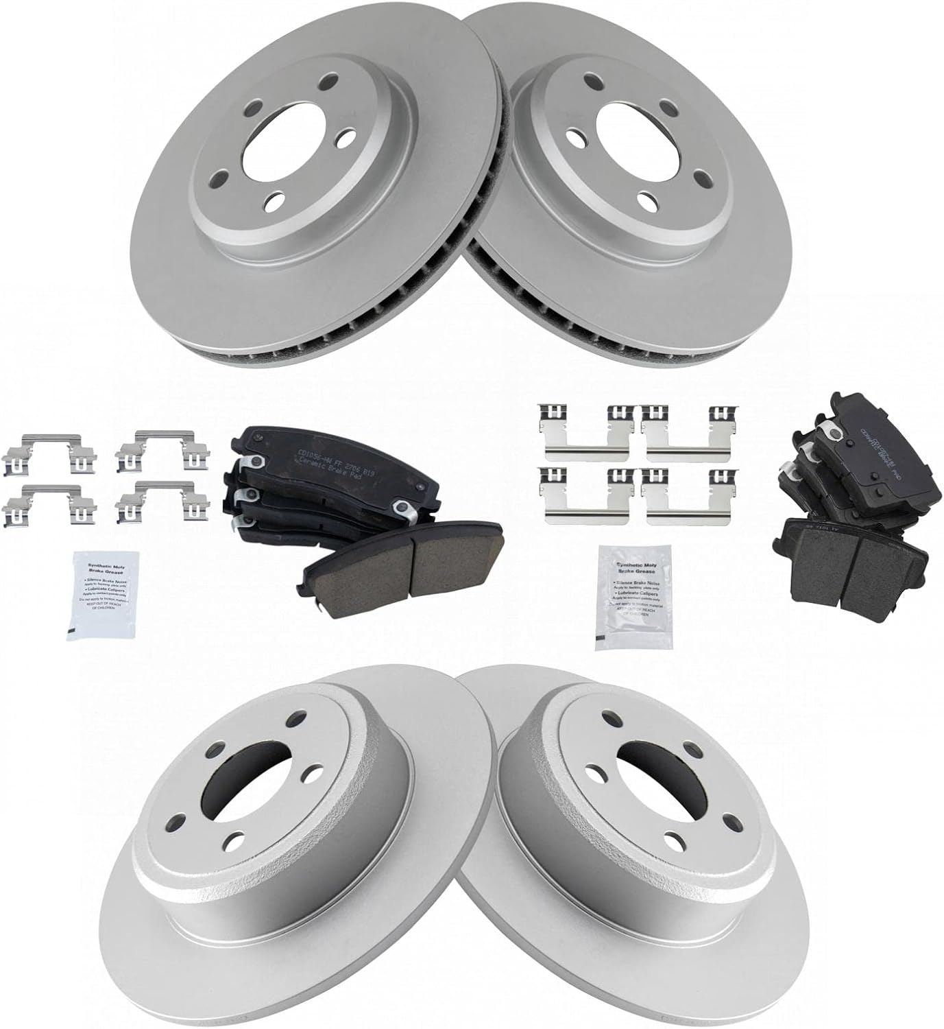 TRQ Front and Rear Brake Pad & Rotor Kit Brake Pads Brake Rotor Ceramic Premium G-Coated Compatible with 2005-2020 Chrysler 300 2009-2020 Dodge Challenger 2006-2020 Charger 2005-2008 Magnum