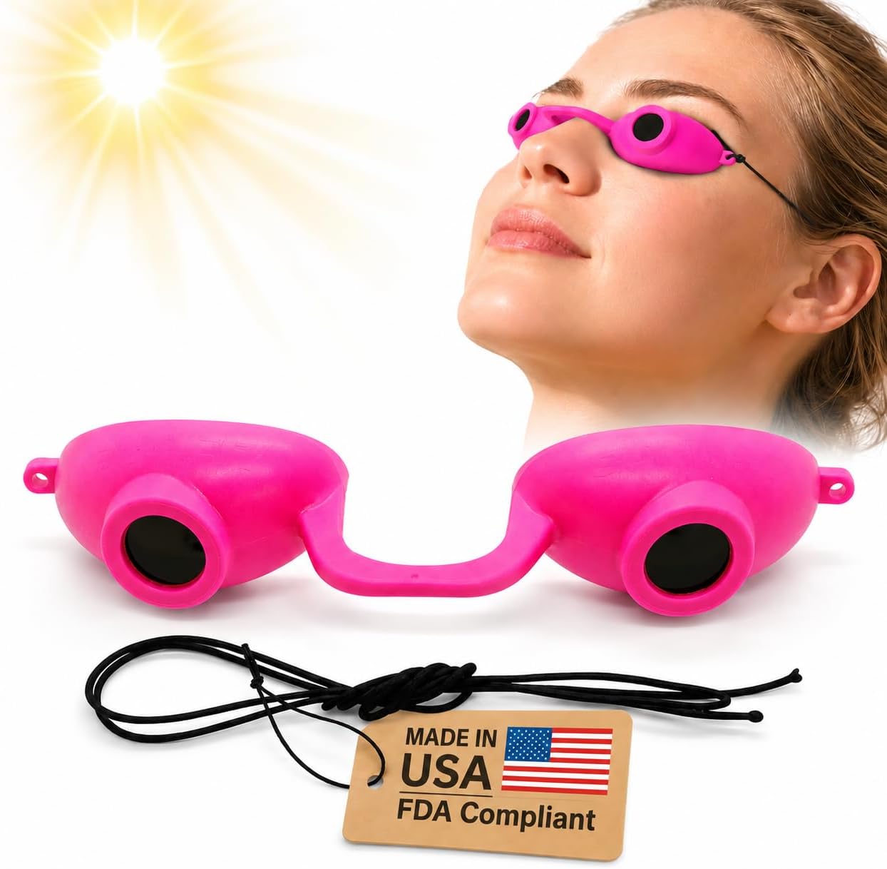 Super Sunnies Flexible UV Eye Tanning Bed Goggles w/Strap - Pink