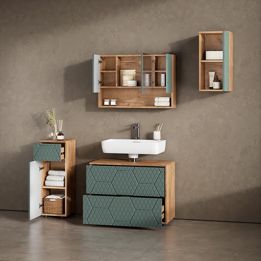 Livinity Conjunto de Muebles de baño Ronco, Verde/Roble Dorado 80 cm