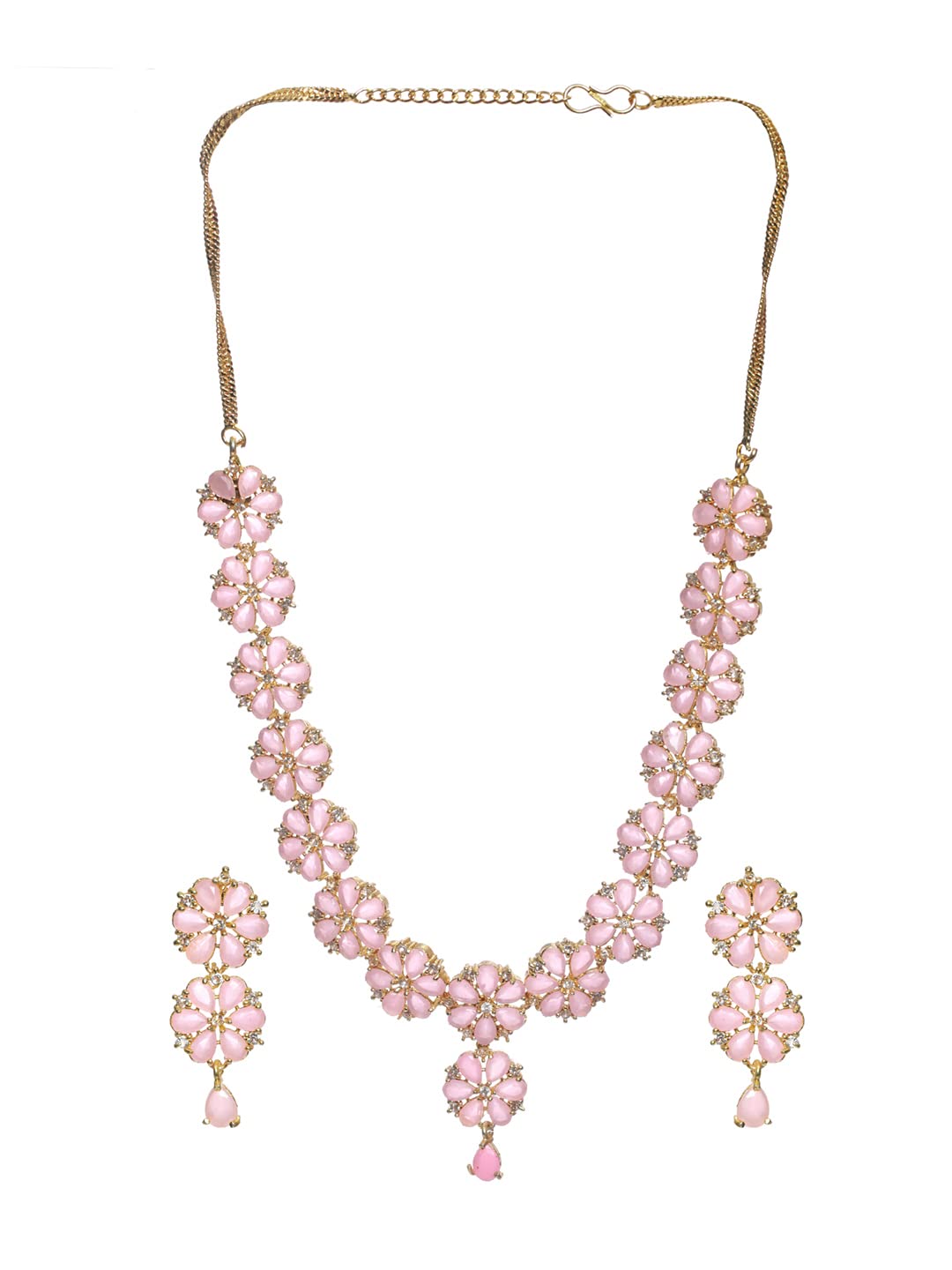 Priyaasi Pink Stone Jewellery Set for Women with Lovely Drop Earrings | Pretty Flower Jewellery Set for Women & Girls | Elegant Jewellery Set for Wedding and Engagement (B0B1DWD7TY) Amazon Price History, Amazon Price Tracker