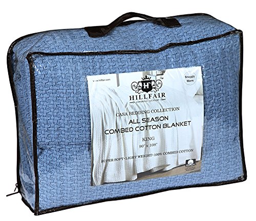 Hillfair 100% Soft Premium Combed Cotton Thermal Blanket– Queen Blankets– Soft Cozy Warm Cotton Blanket– Bed Throw Blanket– Queen Bed Blankets– All Season Cotton Blanket– Blue Queen Cotton Blankets #TOP4