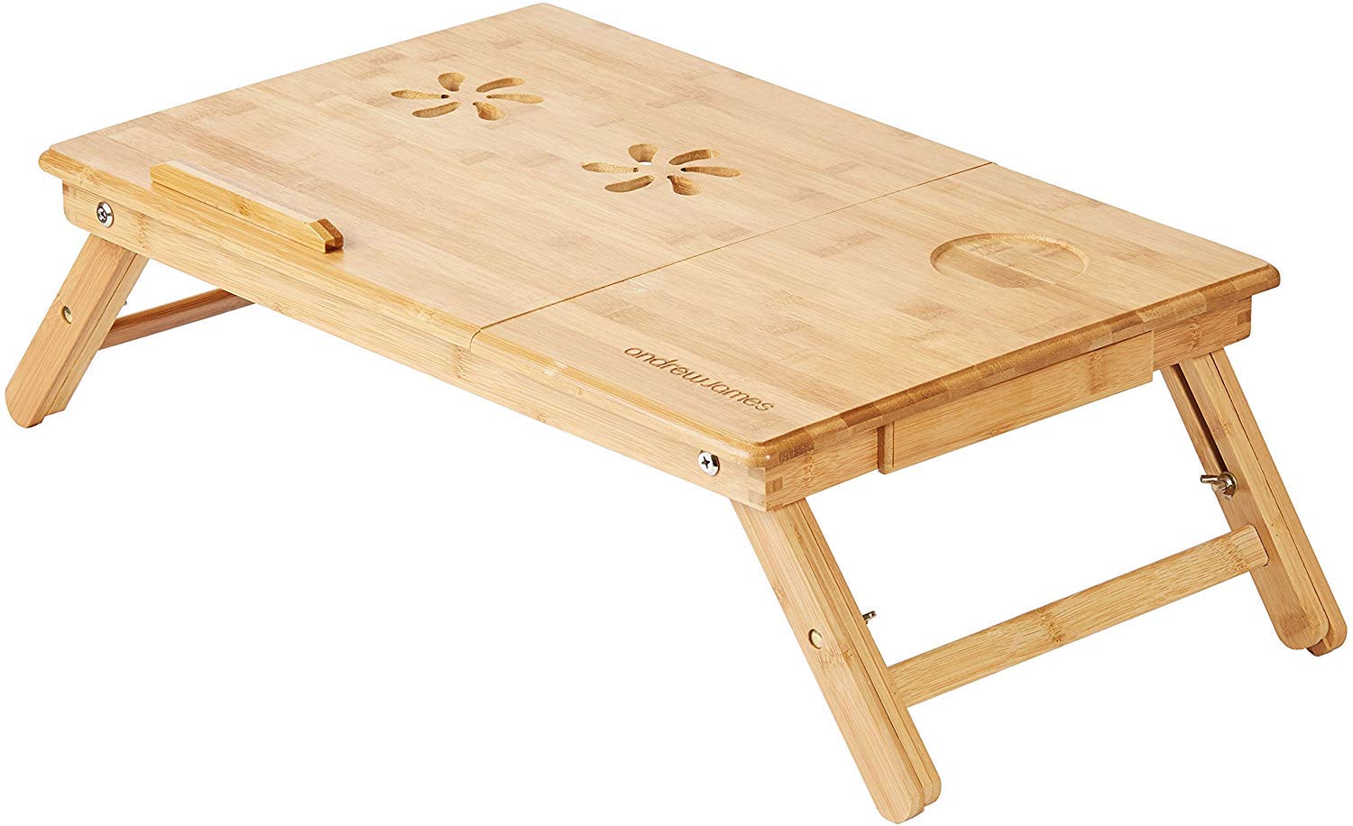 Andrew James Bamboo Lap Tray With Legs Portable Laptop Stand Table With Drawer and Adjustable