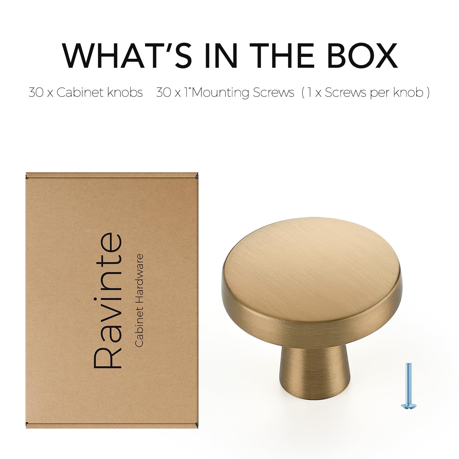 Ravinte Champagne Bronze Cabinet Knobs Solid Pulls Single Hole 30 Pack — Amazon image 7