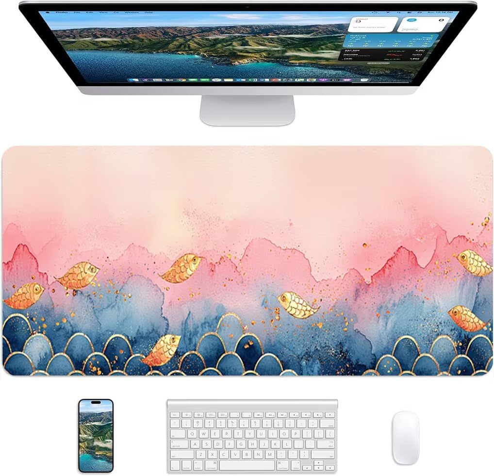 Wxuaixnn Blu Tappetino per Mouse Gaming XXL, 160x80cm Tappetino da Scrivania, Rosa Impermeabile Mousepad con Bordi Cuciti per Gamer e computer portatilea, Migliora la Precisione e la velocità -9789