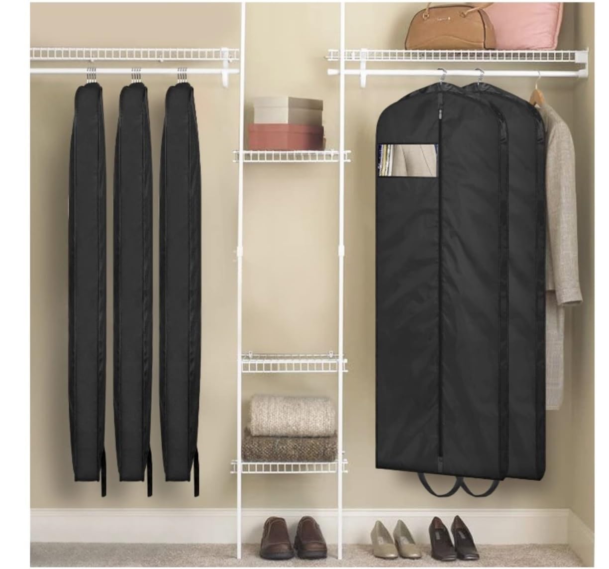 Portatrajes Fundas Ropa Bolsa De Ropa Con Cremallera De Longitud Completa, Asas De Transporte Para Ventana Transparente, Bolsas De Vestir Con Fuelle De 4 "para Almacenamiento En Armario, 3 Uds. Funda