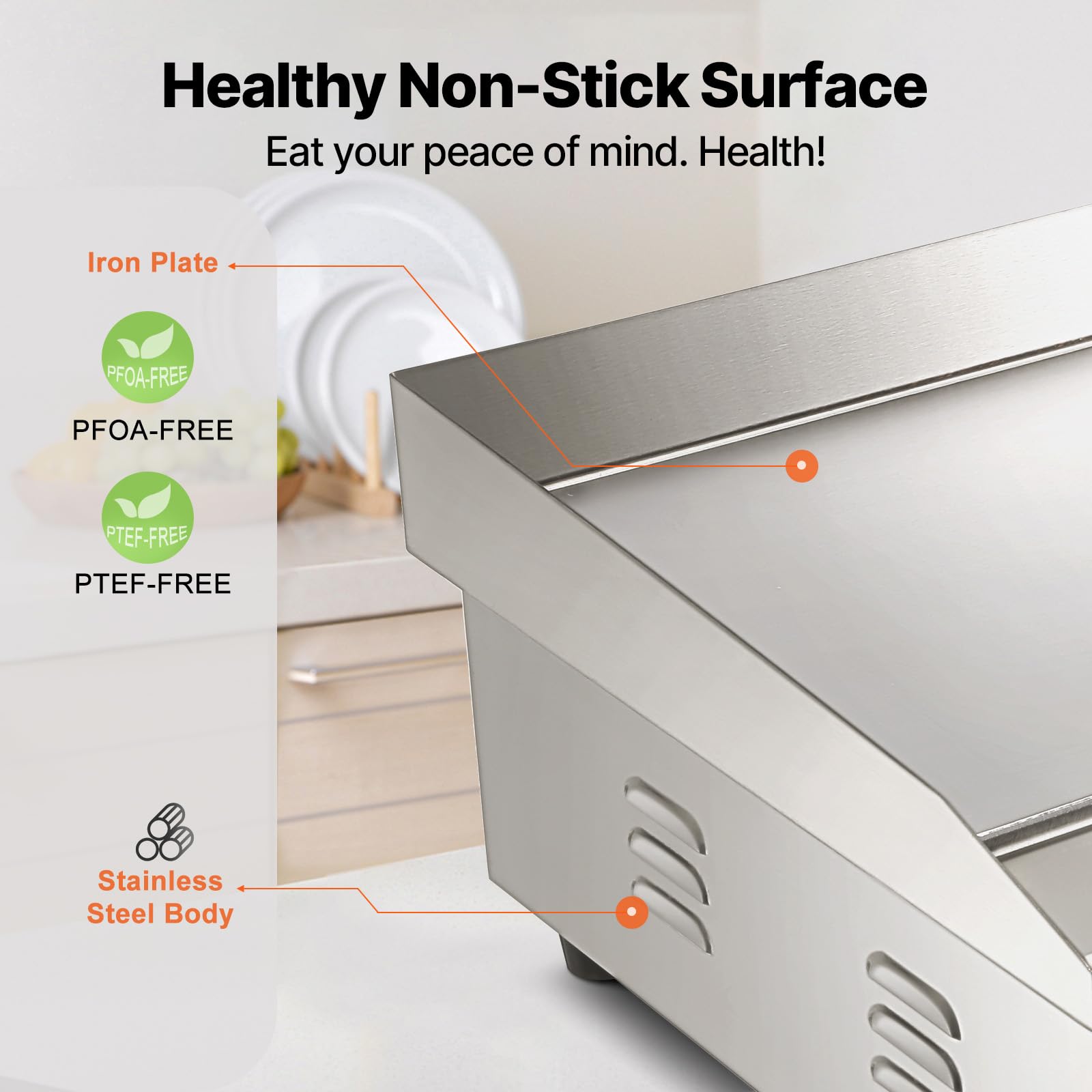 VEVOR Piastra Elettrica per Cottura Commerciale 1600W Superficie di Cottura 54 x 30cm, Piastra in Ferro per BBQ Cottura Evento all'Aperto Temperatura Controllata 50°C - 300°C Telaio in Acciaio Inox