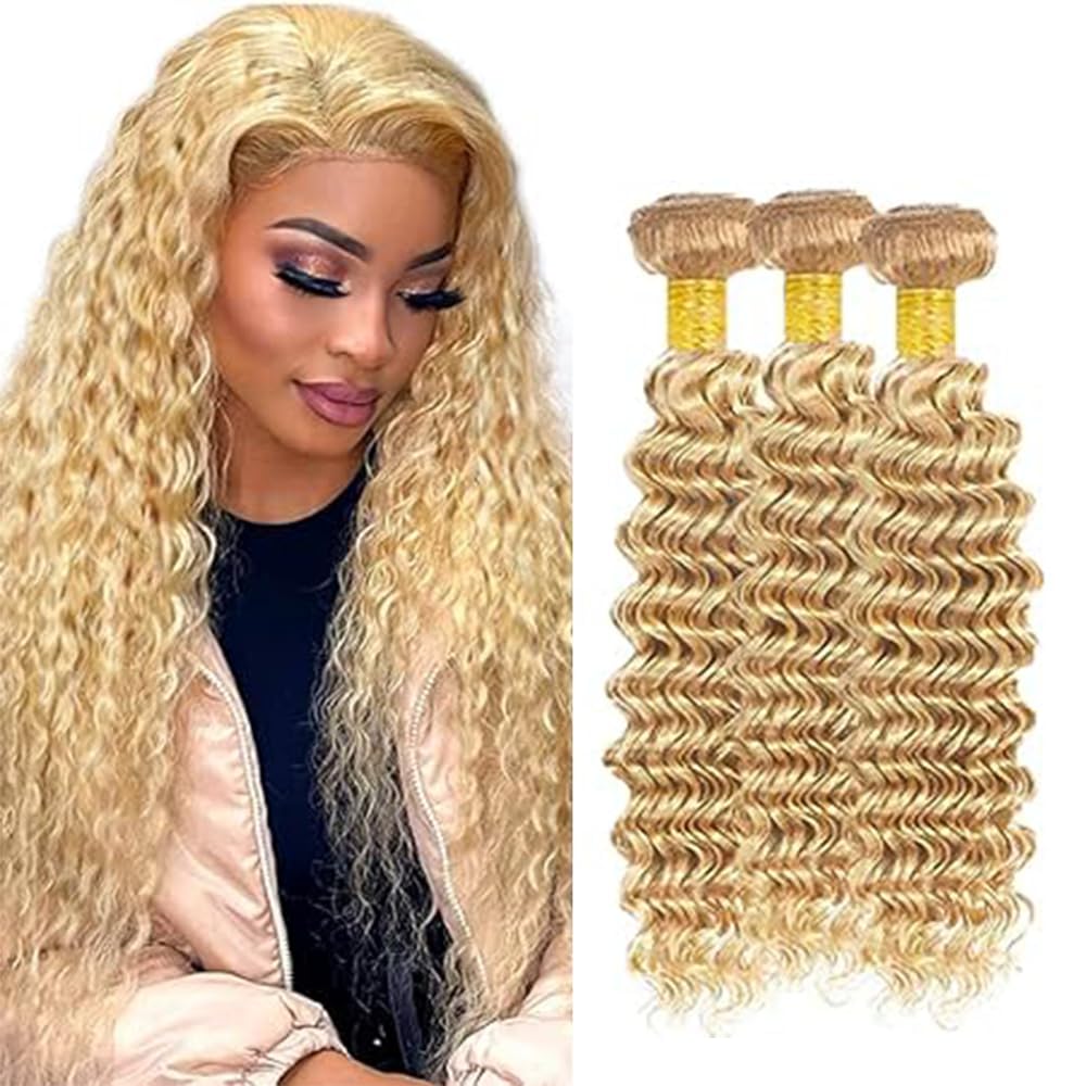 P27/613 Bundles Blonde Deep Wave Human Hair Bundles Brazilian Virgin Remy Hair Extensions Two Tone Blonde Wet And Wavy P27/613 Deep Wave Human Hair Weave 30 32 34 inch