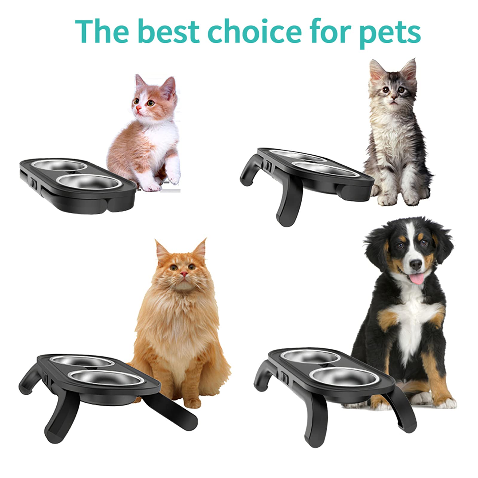 Comedero Para Gatos Perros Elevados,Alturas Ajustables,Comedero Y Bebedero Para Mascotas Con Extraíbles Doble Del Acero Inoxidable Cuencos De Agua Para Golosinas Para Cachorros Gatos Perros ,Gris