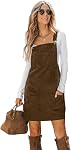 CUPSHE Corduroy Mini Robe d'automne pour les femmes Avant Bib Pocket Cou carré large paille Une ligne Casual Hiver robes générales