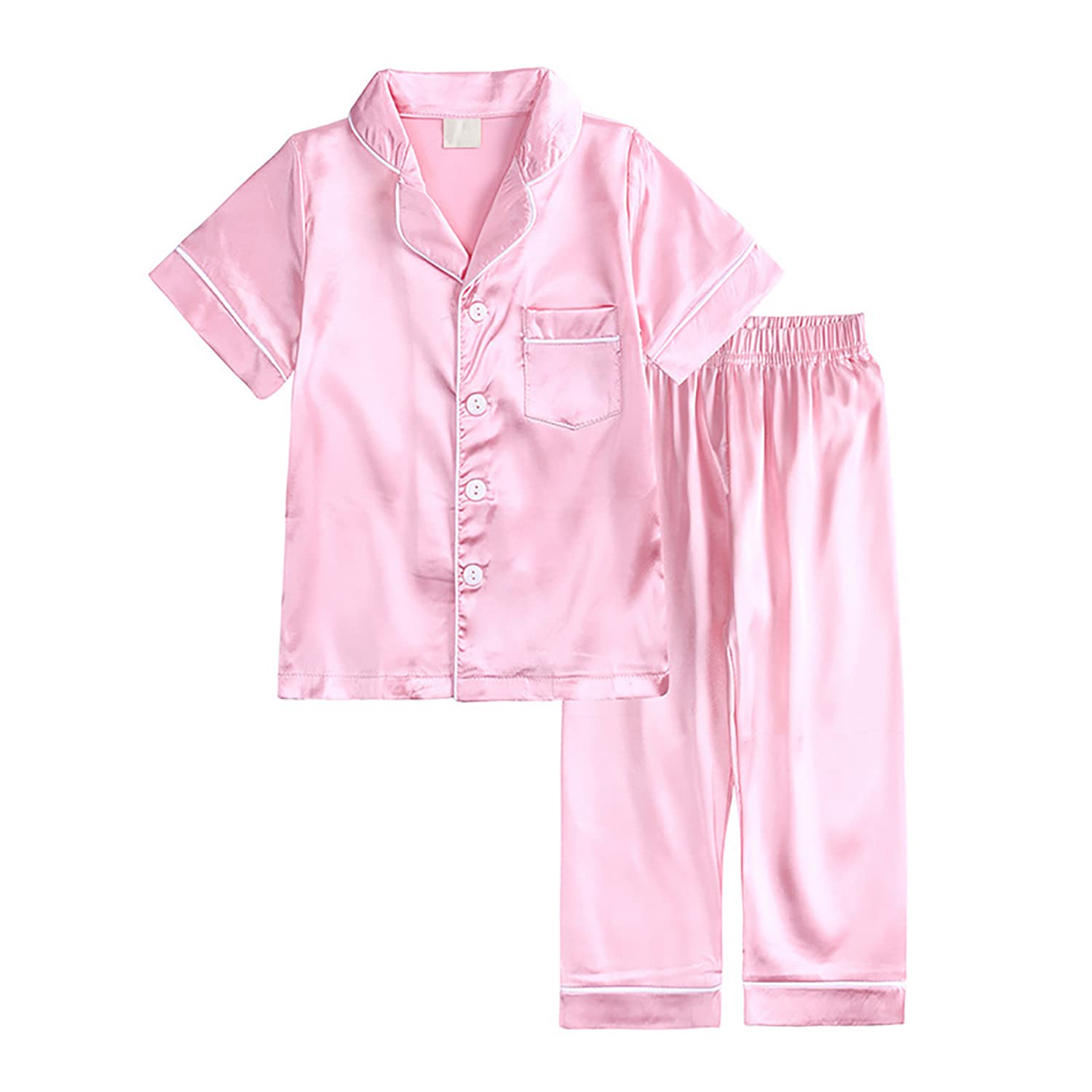 Verve Jelly Conjunto de Pijamas de satén para bebés y niños pequeños Pantalones de Manga Corta con Botones Ropa de Dormir para niñas y niños Ropa de Dormir