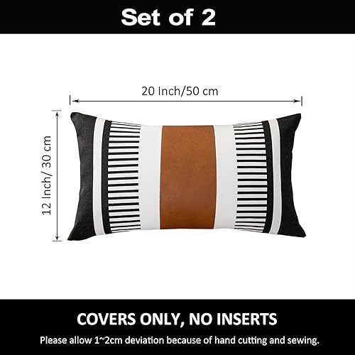 Miniatura 3 de Fundas de almohada lumbar a rayas bohemias de 12 x 20 pulgadas, funda de almohada de cuero moderna para sofá, decoración del hogar rural, color
