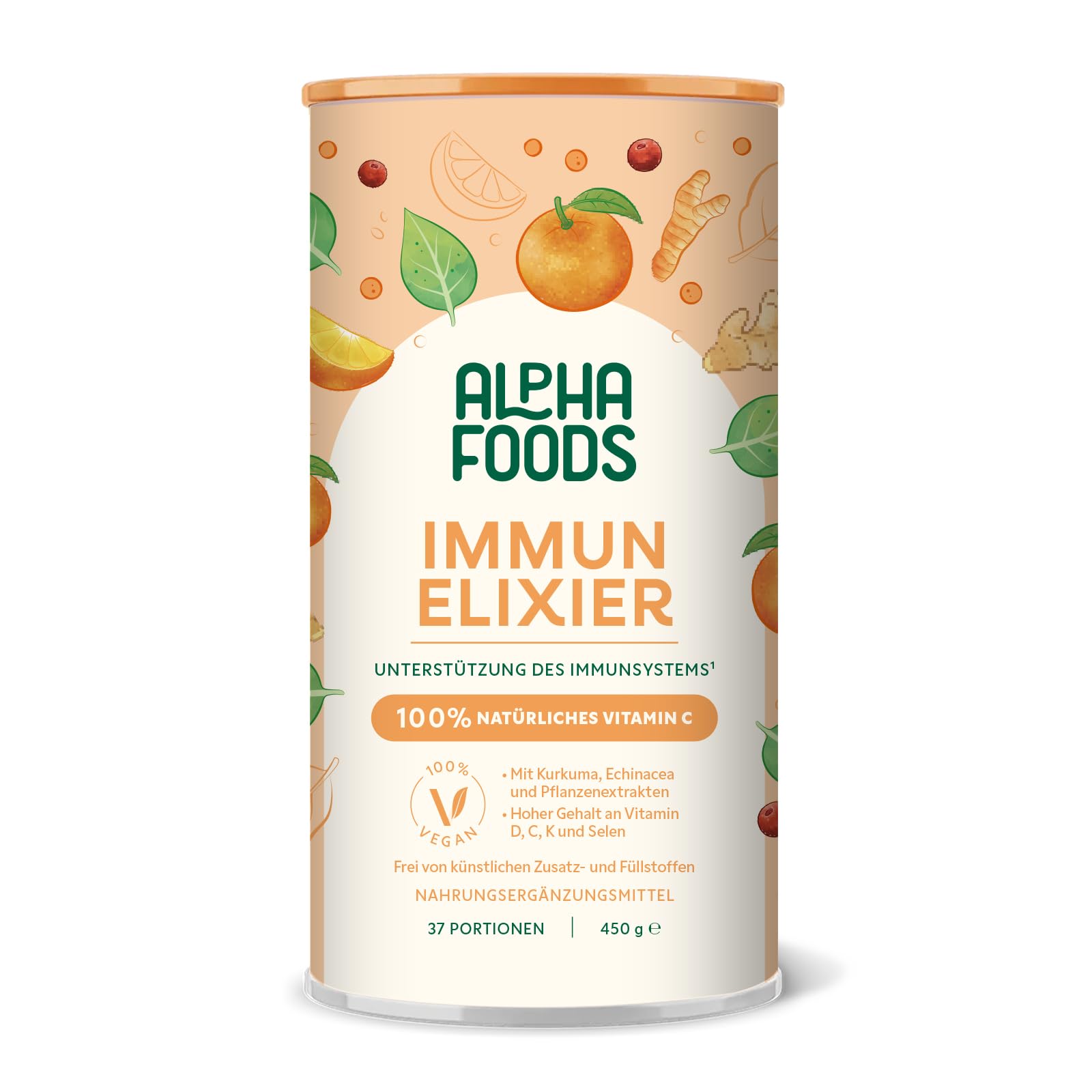 Immun-Elixier | 450g | Immunsystem Stärken | mit Vitamin C, D & K2 pulver, Quercetin, Acerola, Kurkuma, Hagebutten, Selen, Zink, Camu, Echinacea & NAC zur Unterstützung des Immunsystems | Alpha Foods