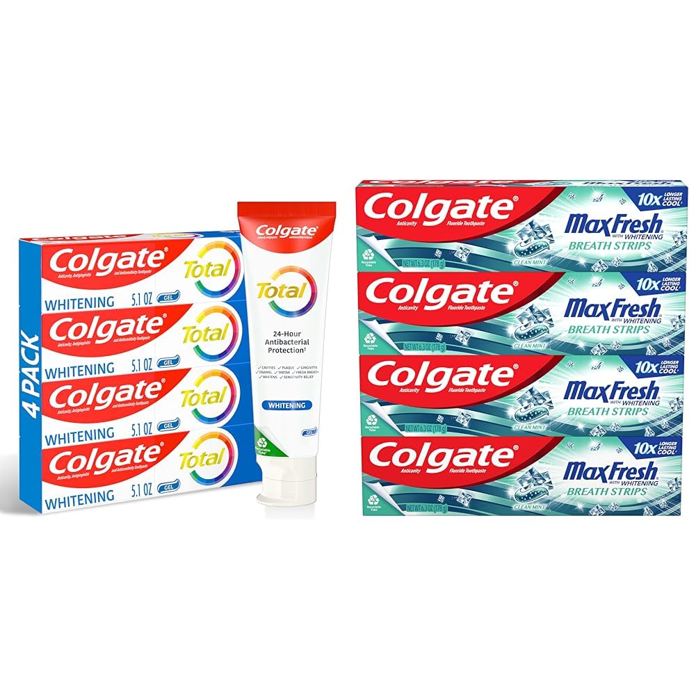 Colgate Total Whitening Toothpaste Gel 10 Benefits No Trade-Offs Freshens Breath Whitens Teeth Mint Flavor 4 Pack 5