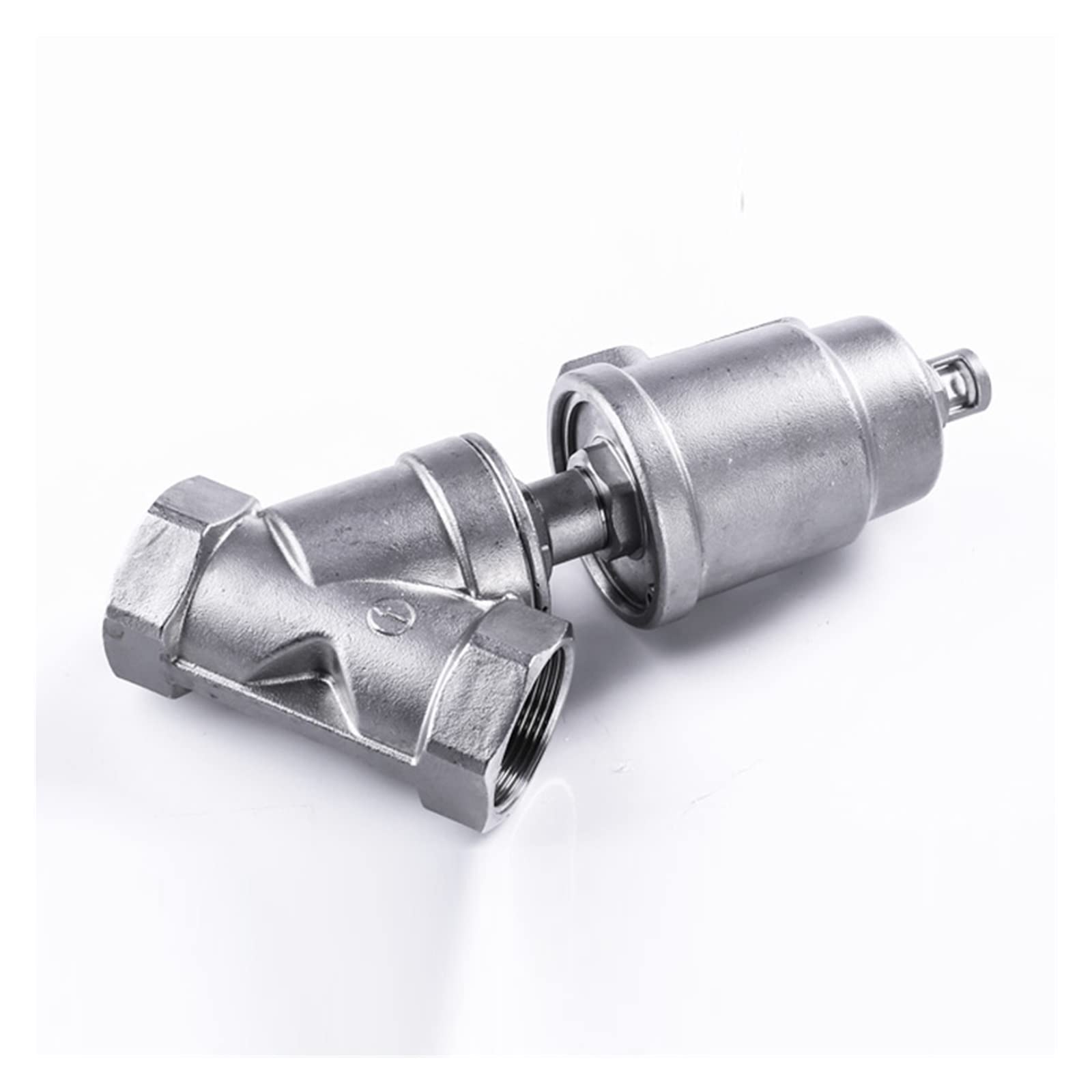 Pneumatyczny zawór kątowy typu Y, gwint wewnętrzny 1/2", 3/4" i 1", DN15 i DN20, stal nierdzewna 304, do spawania/zacisku, pary wysokotemperaturowej (głowica z tworzywa sztucznego gwintu, DN15)