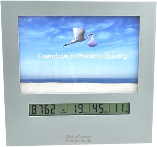Reloj digital reutilizable de cuenta regresiva para bebé y reloj de 24 horas, boda gris, 7 ½ x 7 ¼ pulgadas, marco de fotos de 4 x 6, días que