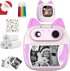 LucZeng Câmera Digital Infantil Portátil, Cartoon Impressora Instantânea de Sem Tinta, Kids Mini Câmera Digital de Vídeo, MP3, Jogos, Festival de aniversário para crianças, Câmera selfie para crianças