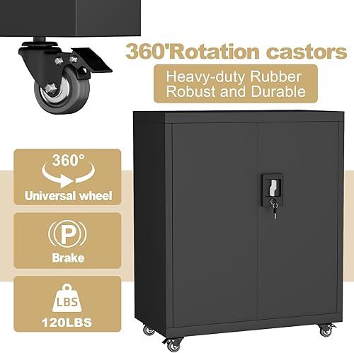 Miniatura 44 de LUCYPAL Armario de almacenamiento de metal con 2 puertas de bloqueo y 2 estantes ajustables, gabinete de almacenamiento con cerradura de acero para