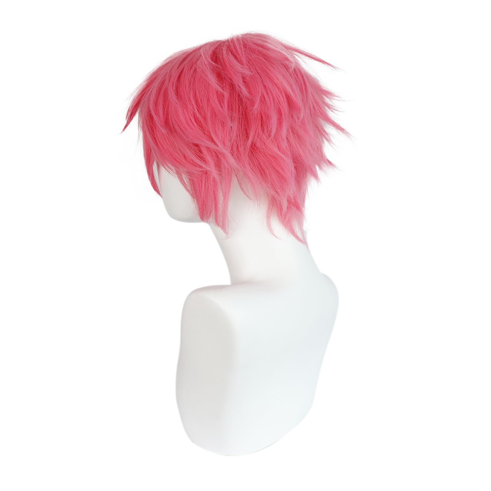BEKIDER+1 Hair Cap Short Pink Wig for Men Pink Wavy Wig with Bangs for Halloween Christmas Event Costume Party - Image 4