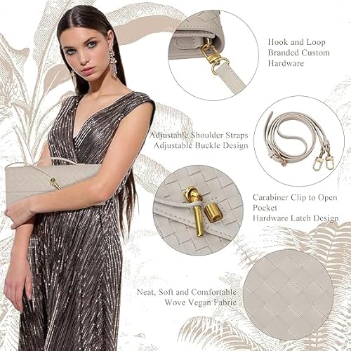 ميكنج تيك شنطة يد صغيرة انيقة منسوجة للنساء - شنطة سهرة من جلد البولي يوريثين مع مقبض قابل للازالة، شنطة كتف واسعة/شنطة كروس للمناسبات الرسمية والحفلات