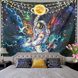 Trippy Astronaut Tapestry Blacklight Space Tapestry Posters For College Dorm,Cool Spaceman On Fantasy Universe Planets Galaxy Sky Tapestry Mens Guys Poster Tapestries For Bedroom Cool Room Decor.