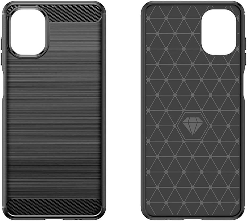 for Samsung Galaxy F07 Case with HD Screen Protector, Upgraded Non-Slip Shock-Absorption Flexible TPU Carbon Fiber Bumper Soft Rubber Protective Phone Case Cover (Black)