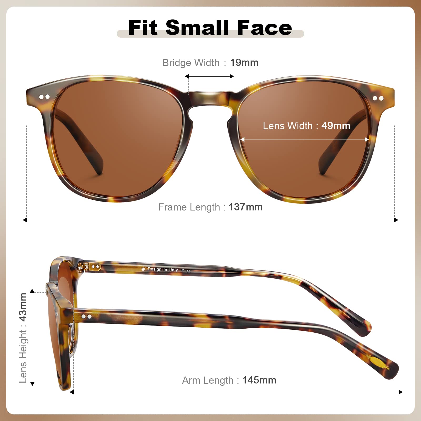 CARFIA Polaryzacyjne okulary przeciwsłoneczne w stylu vintage dla kobiet z małą twarzą, ochrona przed promieniowaniem UV, styl dziurki od klucza do jazdy na świeżym powietrzu, A/Żółw Ramka Brązowa