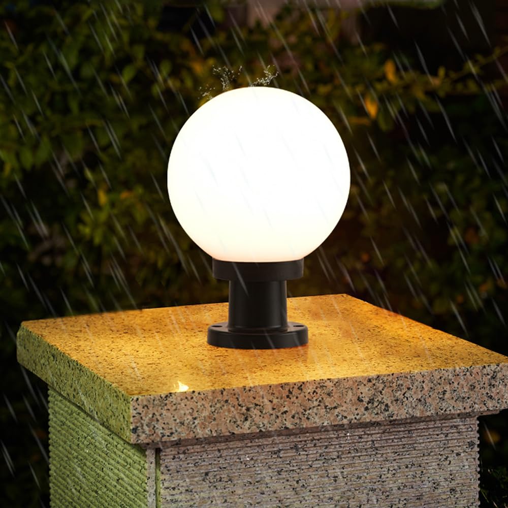 Mengjay Moderno Farol de Pie Exterior E27, Lámpara de Jardín con Columna Acrílica, Impermeable para Sobremuro, Negro, Luz de Pedestal para Terraza Patio (20cm)