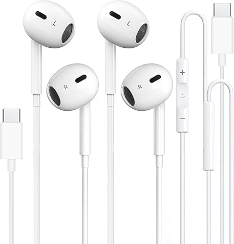 Paquete de 2 auriculares USB C con cable para iPhone 1615, auriculares tipo C con micrófono y auriculares con cancelación de ruido remota para