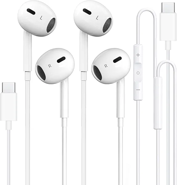 2 Pack-USB C Headphones Wired for iPhone 16/15, Type C Earphones with Microphone & Remote Noise Cancelling Earbuds for iPhone 15 Pro Max, iPad, Galaxy S23/S22/S21/S20/Ultra Note 10/20, Pixel 7/6/5/4