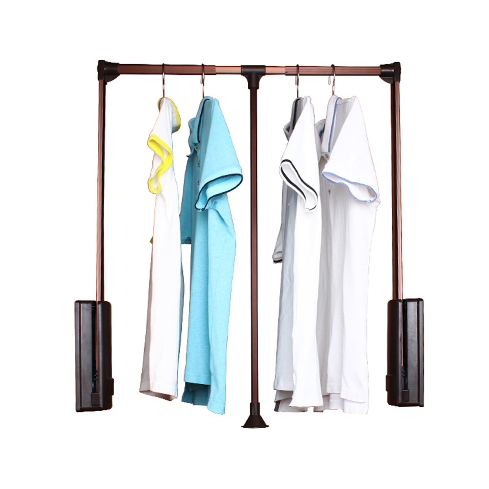 GTHTUHFD Adjustable Hang Pull Down Closet Rod, Soft Return Wardrobe Rail, Space-Saving Clothes Hanger, Load-Bearing 15Kg, Fits 510-1210Mm, Silver Finish, Ideal For OrganizingBrown-660-890mm