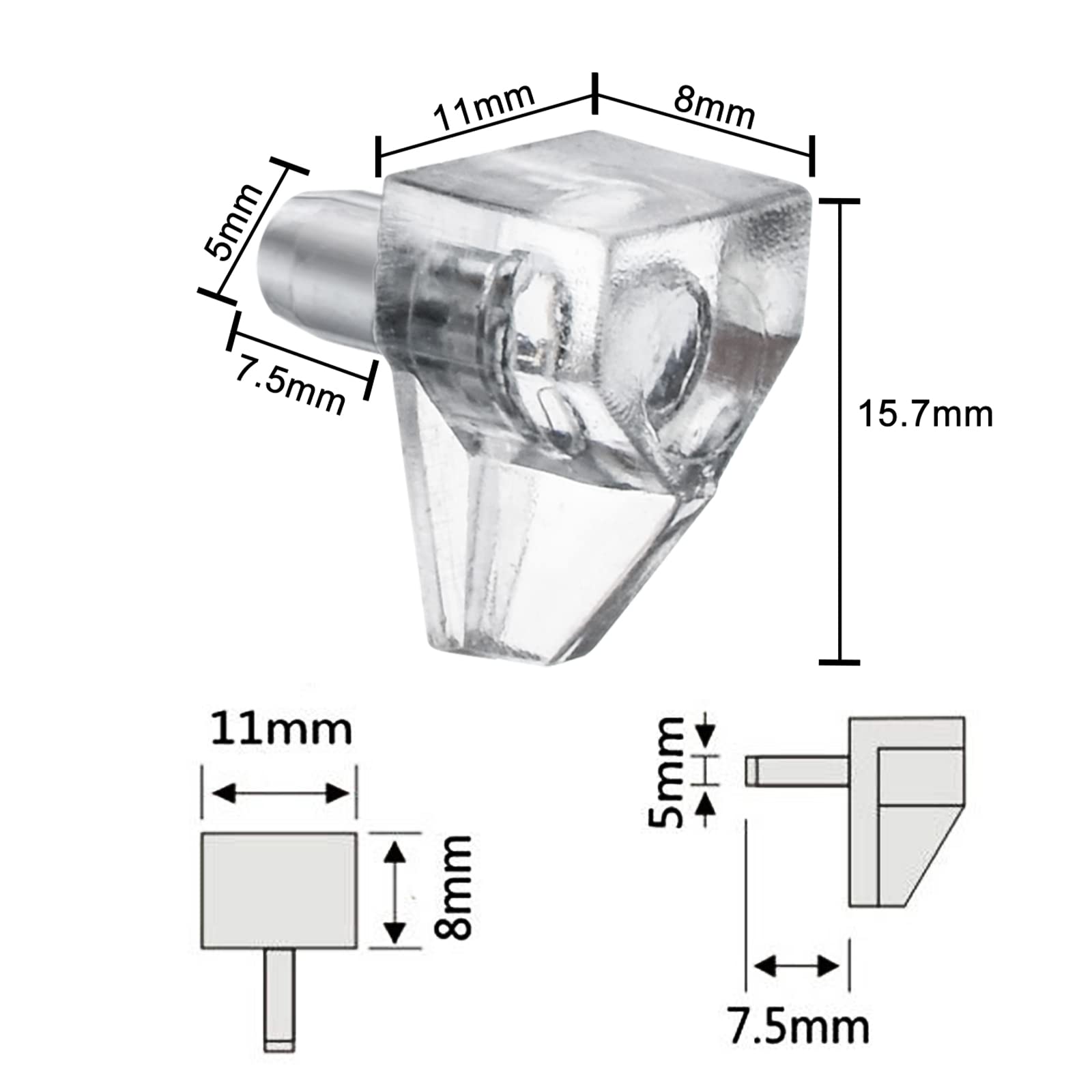 5mm Shelf Pegs 50 Pack Clear Crystal Plastic Cabinet Shelf Pins Shelf Holder Pins Replacement Pegs for Kitchen Furniture Cabinet Bookcase — Amazon image 3