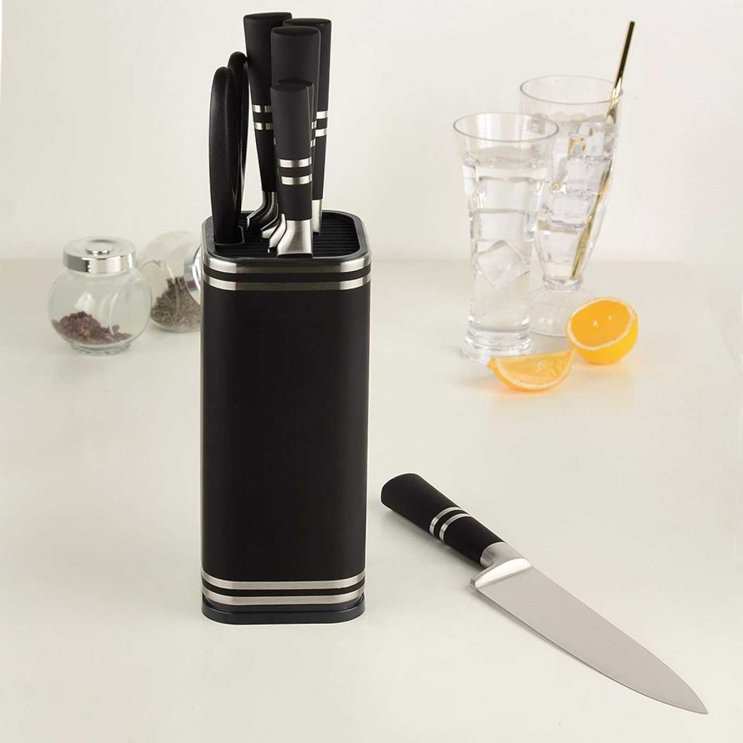 Knife Holder, Universal Knife Block Holder With Scissors Slot, Detachable For Easy Cleaning Free Insert Knife Holder,Space Saving Storage Knives,Scissors