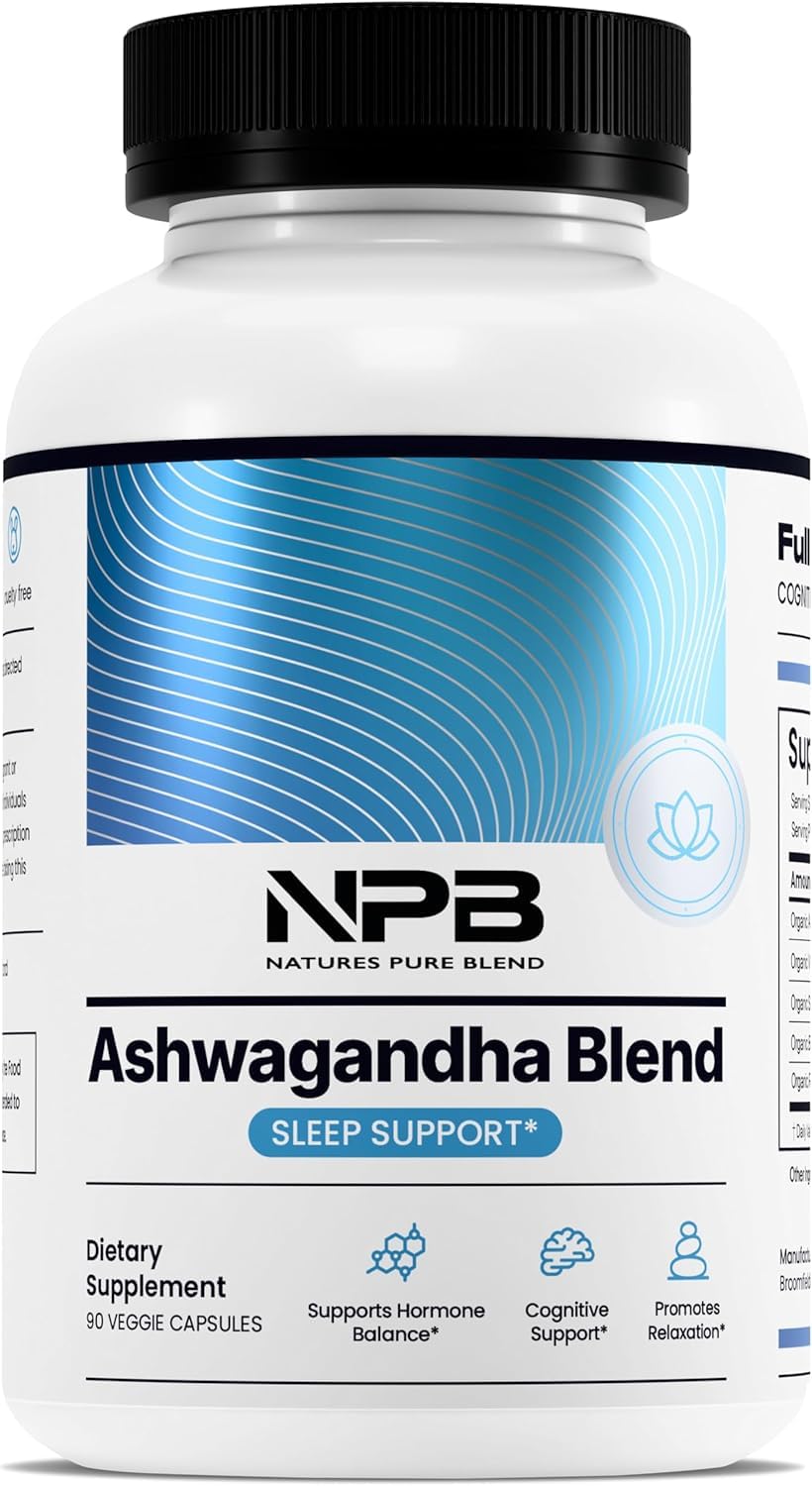 Nature's Pure Blend Ashwagandha Supplements – Organic Ashwagandha Root & Extract for Women and Men – Stress Relief, Sleep, and Mood Support – Athletic Performance & Focus Support – 60 Vegan Capsules
