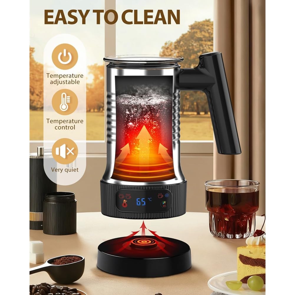 Schiumalatte Elettrico, Macchina per Cioccolata Calda Automatica 4 in 1, Vaporizzatore per Latte da 500 W con Maniglia, Schiumatore Caldo e