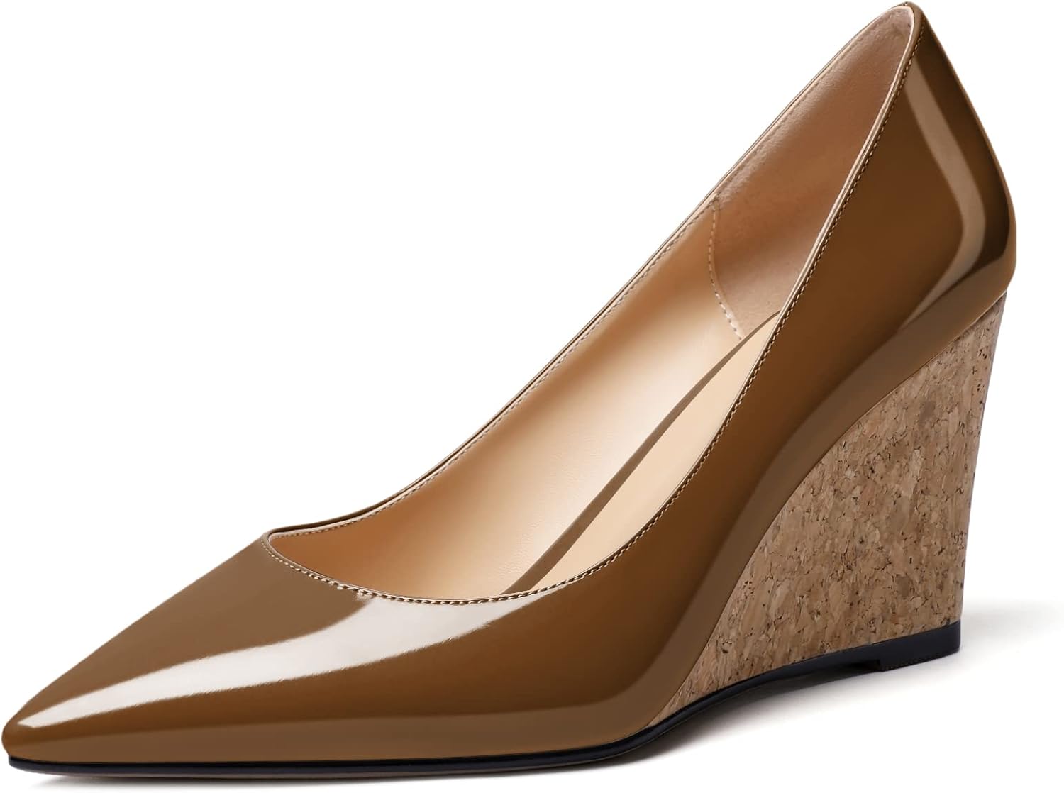 Mettesally Womens Wedge Shoes Pointed Toe Cork High Heels Pumps Slip On Comfort Office Work Dress Shoes