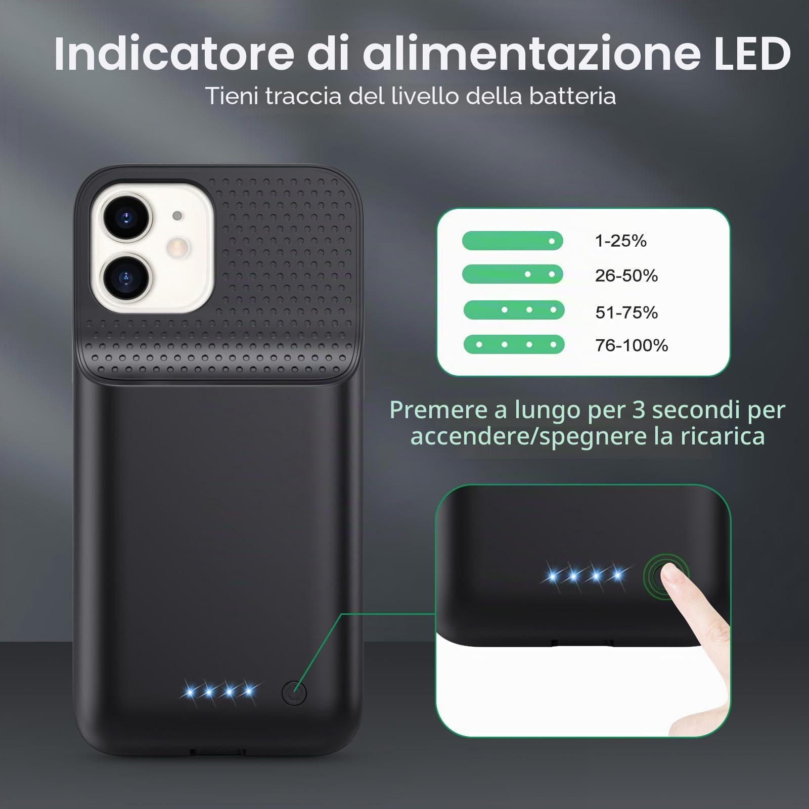 Cover Batteria per iPhone 12/12 Pro (6,1"), 10800mAh Cover Ricaricabile Custodia Batteria C over Caricabatterie Portatile Battery Case, Batteria Ricaricabile Estesa per iPhone 12/12 Pro