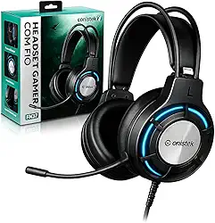 Fone de Ouvido Bluetooth Headset Com Microfone, Jogos, Video Game e PC, Chamadas e Reuniões, Iluminação RGB, Isolamento de Ruído Externo, Design Ergonômico e Confortável, Conexão P3 e USB - Original