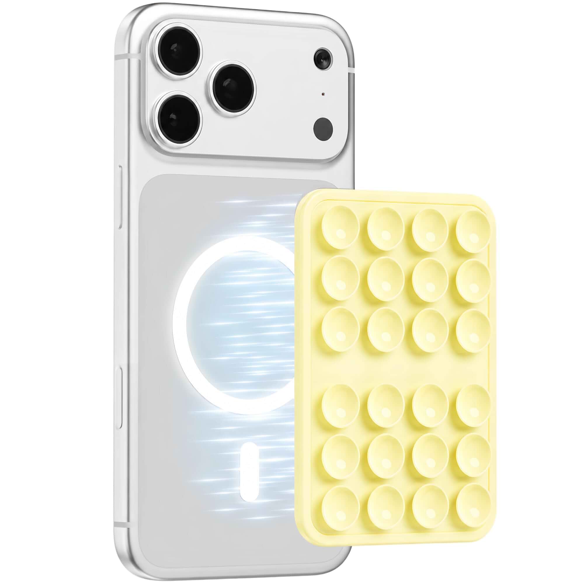 2026 Upgraded Magnetic Suction Sticky Phone Grip for Magsafe, Baby Yellow Magsafe Compatible, Hands-Free Holder for Mirror Window Bathroom Kitchen Gym, Makeup Selfie FaceTime Live Streaming