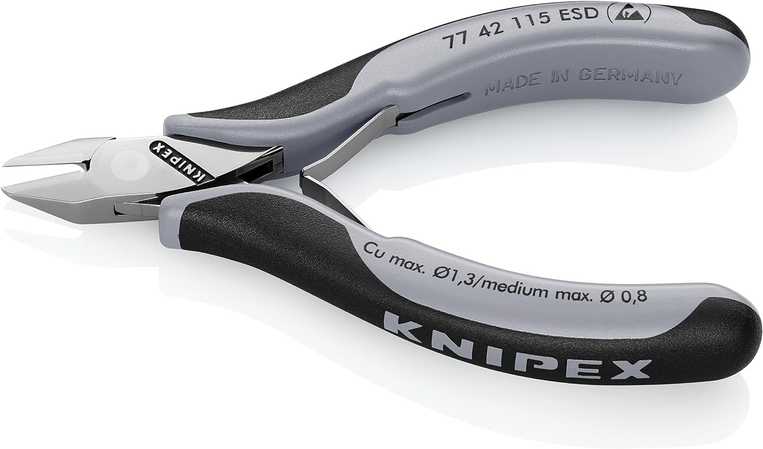 KNIPEX Elektronik-Seitenschneider ESD mit durchgestecktem Gelenk mit Mehrkomponenten-Hüllen 115 mm, 77 42 115 ESD