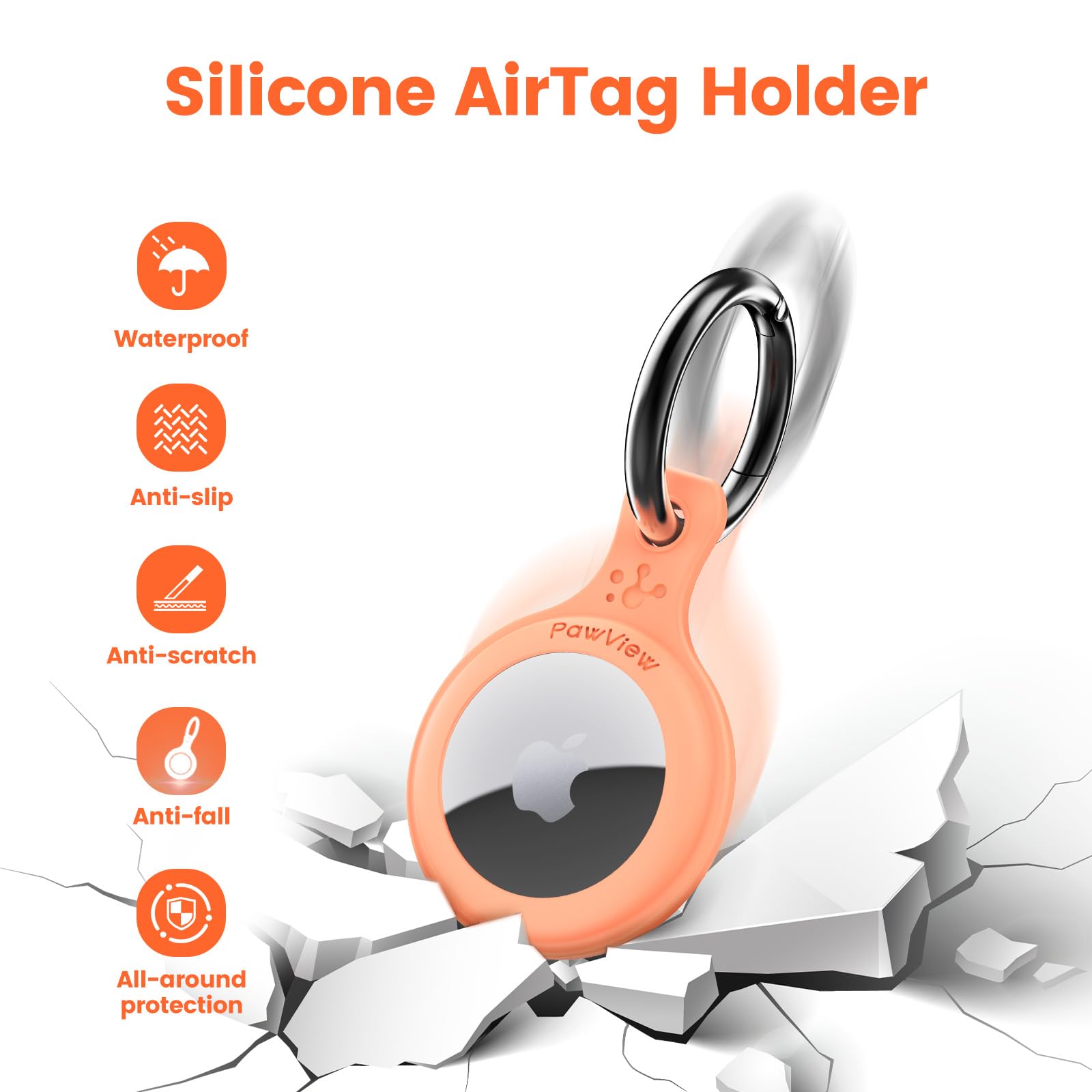 AirTag Holder & Collar for Pets. GPS Tag & App with Smart QR ID for Instant Location Pet Profile and Contact Info. Dog Tracker or Cat Tracker (Orange) - Image 2
