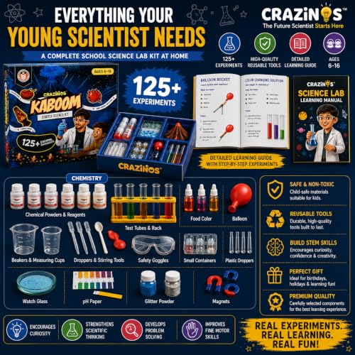 Image of Kaboom School Science Kit with 125+ Experiments | STEM Learning & Educational Toy Birthday Gift for Boys & Girls | Age 4-16 Years